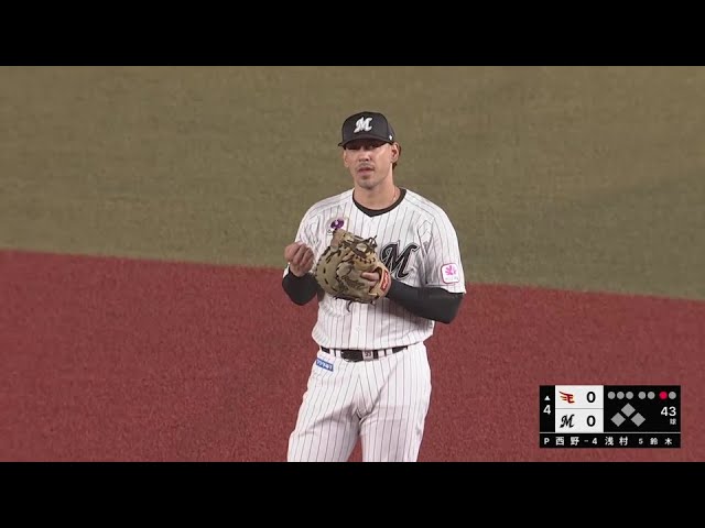 【4回表】ファインプレー!! マリーンズ・ソト 痛烈な当たりに華麗なグラブ捌きを見せる!!  2024年9月6日 千葉ロッテマリーンズ 対 東北楽天ゴールデンイーグルス
