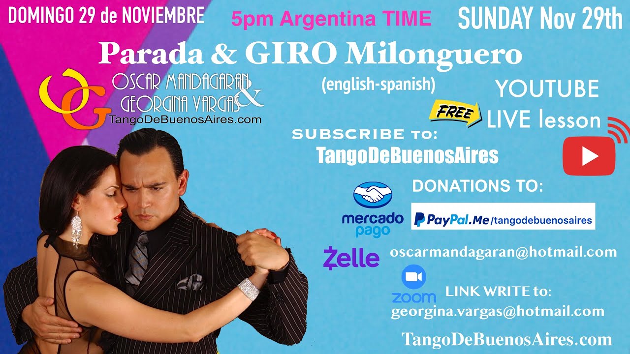 Parada & GIRO Milonguero from LIVE LESSON summary RESUMEN clase en vivo Georgina & Oscar Mandagaran
