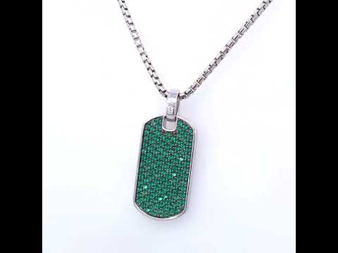 Men's .925 Sterling Silver Created Green Emerald Dog Tag Pendant