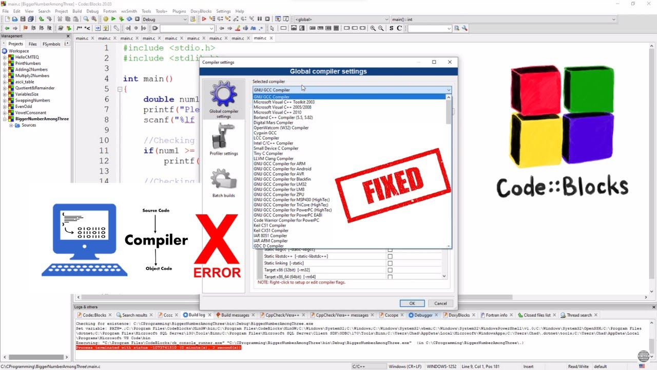 Fix - Code blocks can't find GNU GCC Compiler