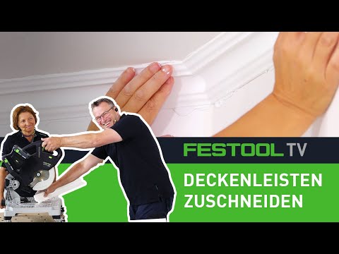 Cutting ceiling moldings with the SYMMETRIC SYMC 70 cordless trim saw (Festool TV episode 271)