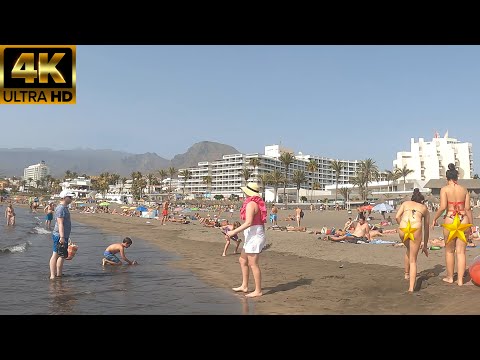TENERIFE 4K | BEACH WALK - Troya Beach [Spain - Playa de las Américas] 🏖️ 28ºC July 2021