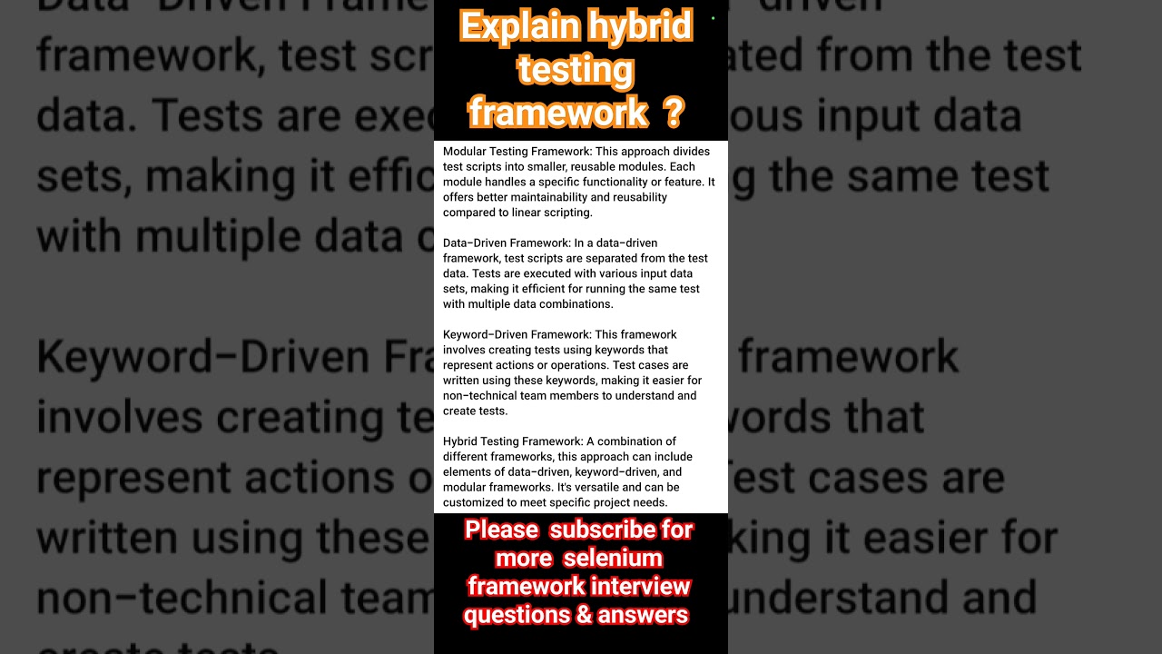 Hybrid framework | Hybrid Framework in Selenium #selenium #interview #framework #shorts #sdet #qa