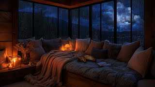 Thunderstorm & Heavy Rain by the Window | Cozy Reading Nook, Warm Blankets & Sleeping Cat