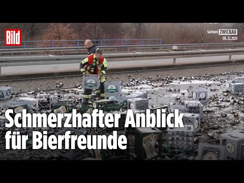 Bier-Unfall auf der Autobahn: LKW verliert 400 Kisten kurz vor Weihnachten – Feuerwehr im Einsatz