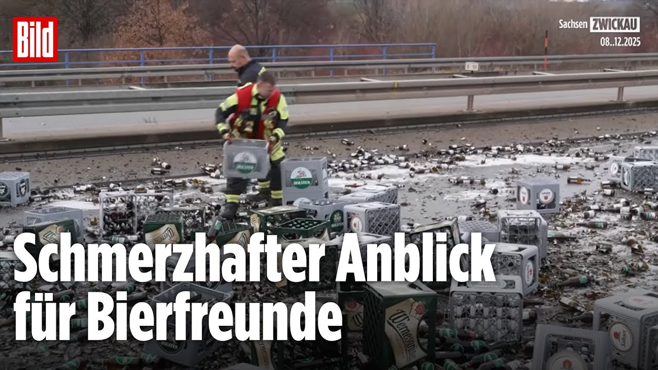 Zwickau: Lkw verliert 400 Kisten Bier auf der Autobahn