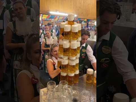 Unbelievable! Watch This Waitress Carry 13 Beers at Oktoberfest 🍻#beer #woman #shorts