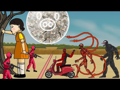 Squid game vs Deadpool, Carnage And Venom - Drawing cartoons 2