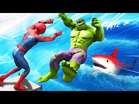 GTA 5 Water Ragdolls Rainbow Spiderman vs Shark Jumps/Fails (Euphoria Physic)