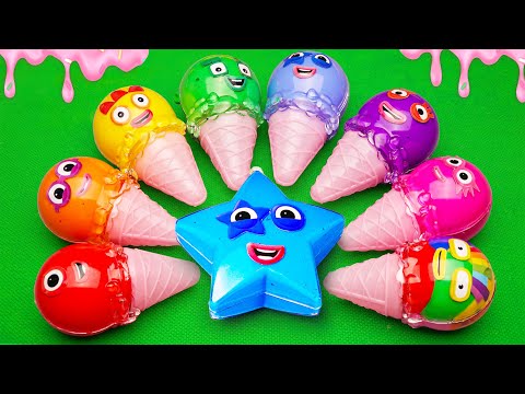 Mixing Colorful Lollipop to Mixing SLIME in Rainbow ICE Cream Shape Coloring! Satisfying ASMR Videos