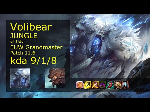 Volibear vs Udyr Jungle - EUW Grandmaster 9/1/8 Patch 11.6 Gameplay