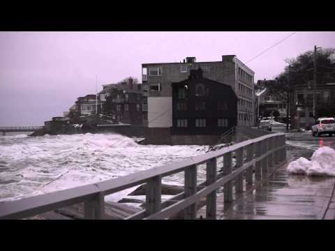 Waves Power over the Wall on Front St in Marblehead, MA