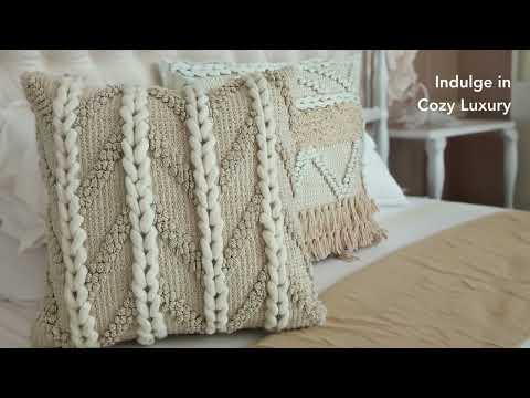 Crosia work Farmhouse Decor Boho Knotted Cushion Cover, Size: 18 X 18 Inches