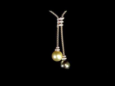 14k Yellow Gold South Sea and Tahitian Pearl and Diamond Necklace