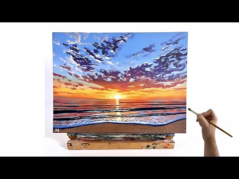 Sunset Beach Painting tutorial - Canvas Painting - Acrylic Painting For Beginners/Intermediate