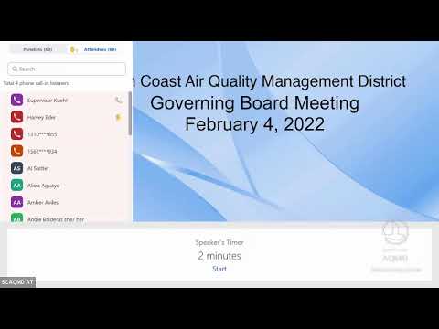 South Coast AQMD Governing Board Meeting - February 4, 2022