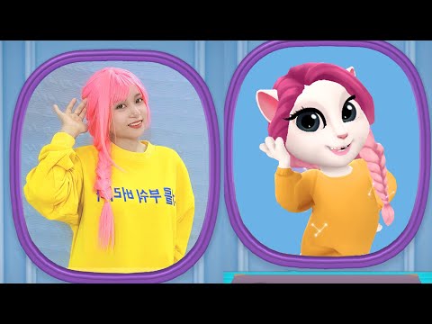Imitate Angela to Change Hairstyles With Cute Girl - My Talking Angela 2 Real Life Part 38