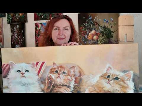 фото картина маслом на холсте. котики 0