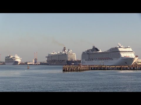 Interesting early arrival with 4 Cruise Ships & Ocean Liner QM2 Southampton 12/05/19