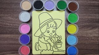 Sand painting plants flowers - Tô tranh cát Cô bé trồng hoa #art #drawing #funny #sandpainting