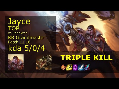 Jayce Top vs Renekton - KR Grandmaster 5/0/4 Patch 11.18 Gameplay // [롤] 제이스 vs 레넥톤 탑