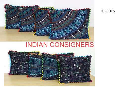 Hand Painted Mullticolor Cotton Cushion Cover Animal Print Mandala