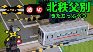 北秩父別駅前の踏切を通過するJR北海道 留萌線 キハ54形の改造プラレール