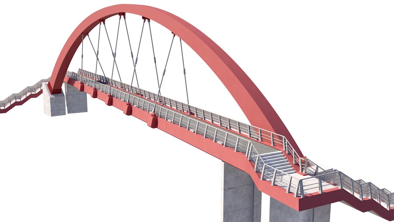 Bridge-04 cable-stayed pedestrian bridge supported by an arch structure 3D Model