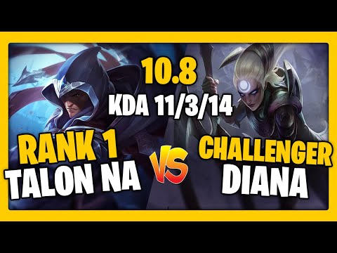 TALON vs DIANA (MID) | Rank 1 Talon NA | CHALLENGER OTP 80% Winrate | Patch 10.8 - League of Legends