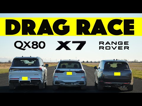 Thumbnail for 2024 BMW X7 M60i vs Range Rover P530 vs 2025 Infiniti QX80 And A Special Guest. Drag and Roll Race by BMW X7