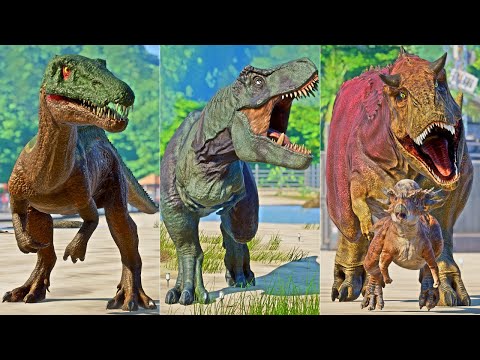 Camp Cretaceous Grim Baryonyx in Jurassic World Evolution with Dinosaur Disney Carnotaurus