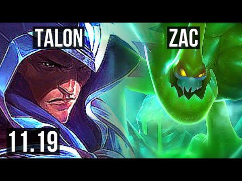 TALON vs ZAC (JUNGLE) | Rank 2 Talon, 66% winrate, 15/2/4, Legendary | EUW Challenger | v11.19