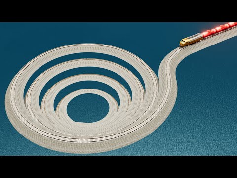 Impossible Spiral Funnel Rail Tracks Vs Multiple Trains Crossing Giant Pit - BeamNG.Drive
