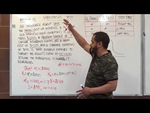 Hypothesis Testing One Tailed t Distribution - BMCC (CUNY) MAT150/MAT150.5/MAT209