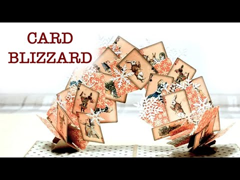 Blizzard of cards and snow-flakes, pop-up element (process video).