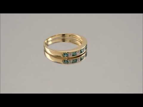 9ct Gold Diamond And Emerald Half Eternity Ring - D8221