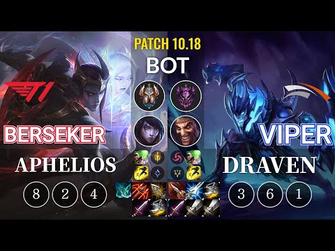 T1 Berseker Aphelios vs HLE Viper Draven Bot - KR Patch 10.18