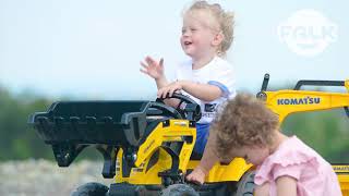 Falk Šliapací traktor 2076N Komatsu s nakladačom, rypadlom a vlečkou - žltý