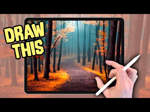 IPAD PAINTING MADE EASY - Fall Autumn Woodland landscape Procreate tutorial