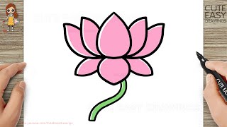 How to Draw a Lotus Flower - Easy Drawing and Coloring Step by Step Tutorial for Kids