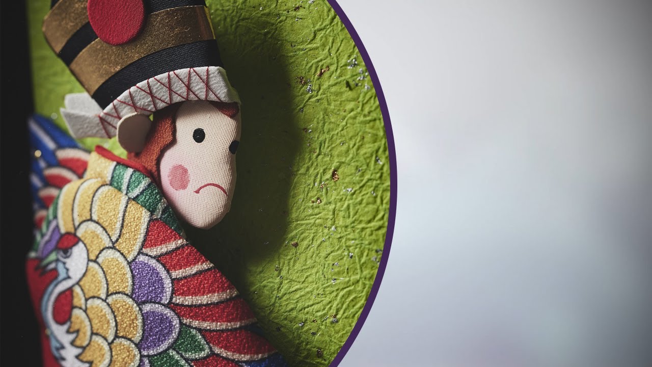 額装縁起羽子板「三番叟」（水門商店）