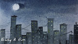 You NEED to Try This Easy Watercolor Night City 🌙 for ABSOLUTE beginners 