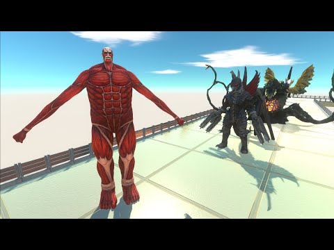 COLOSSAL TITAN VS GHIDORAH & ALL GODZILLA LAVA DEATH FALL - Animal Revolt Battle Simulator