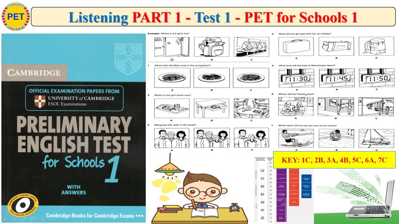 PET 1 Listening Part 1 Test 1 (Transcript + Key )