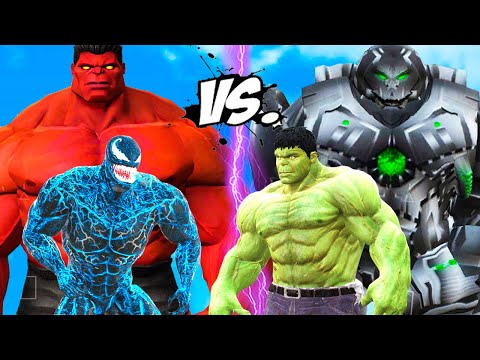 Muscle Hulk & Hulkbuster vs Red Hulk & Blue Venom - Epic Superheroes Battle