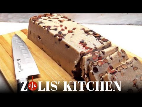 Traditional Greek halva with tahini and roasted almonds vegan recipe