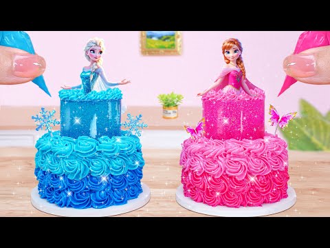 Disney Elsa & Anna Princess Cake ✨Miniature Princess Pull Me Up Cake Recipe Decorating ✨ Mini Cakes