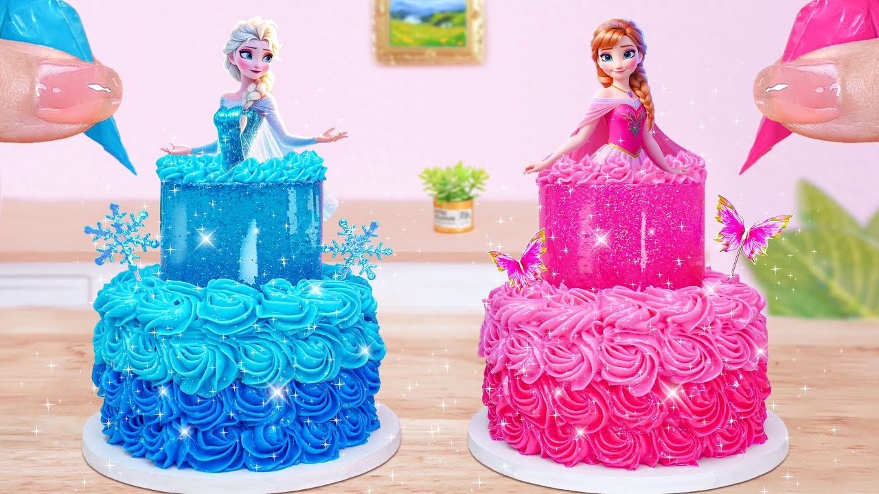 Disney Elsa & Anna Princess Cake ✨Miniature Princess Pull Me Up Cake Recipe Decorating ✨ Mini Cakes