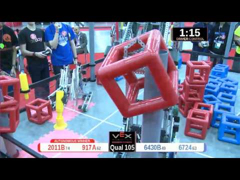 2015 VRC Engr Q105 - 2011B 917A vs 6430B 6724 - 54 to 41 - VEX Worlds 2015 - Engineering Division