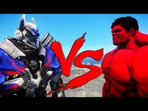 Transformers Optimus Prime Vs Red Hulk EPIC BATTLE
